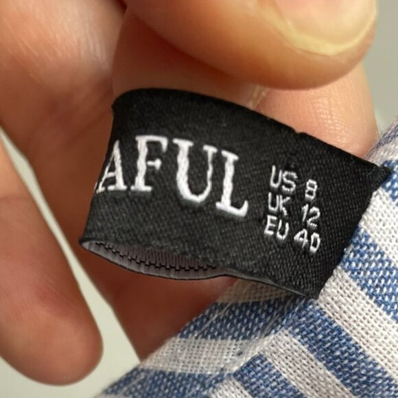 ZAFUL Blue White Striped Summer Dress Tunic Top Front-Tie Bouffant Sleeve Large - Picture 8 of 16